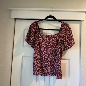 Mauve Floral blouse, short sleeve, flowy top, Lush size S